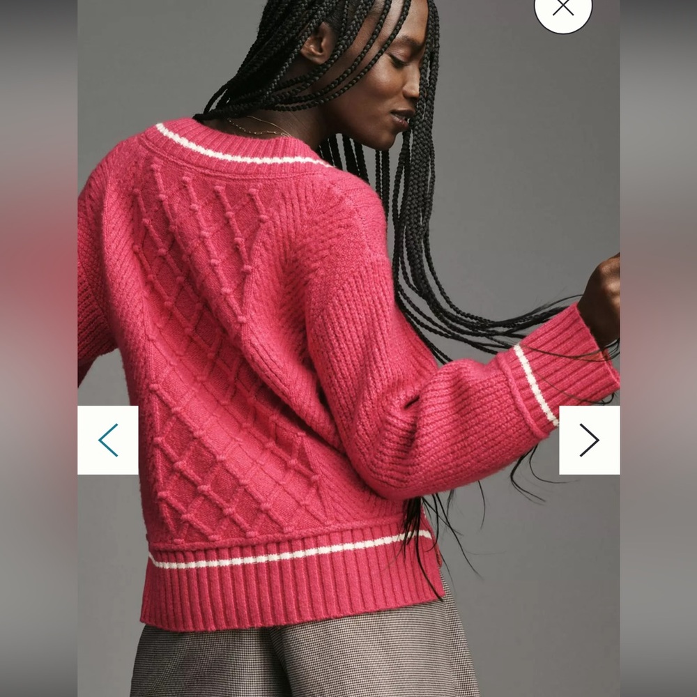Anthropologie Maeve Fuchsia V-Neck Sweater - Picture 2 of 7